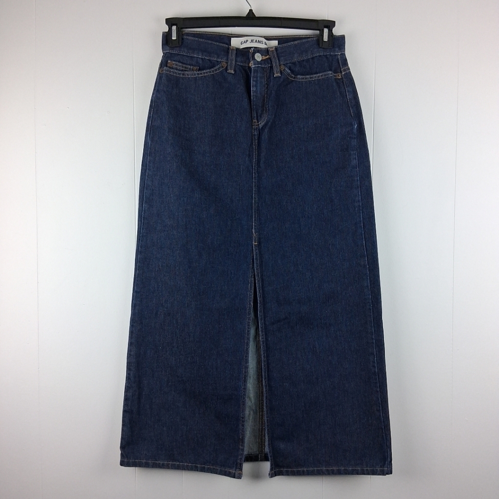 GAP Classic Denim MAXI Skirt front middle slit 6 Y2K Vintage